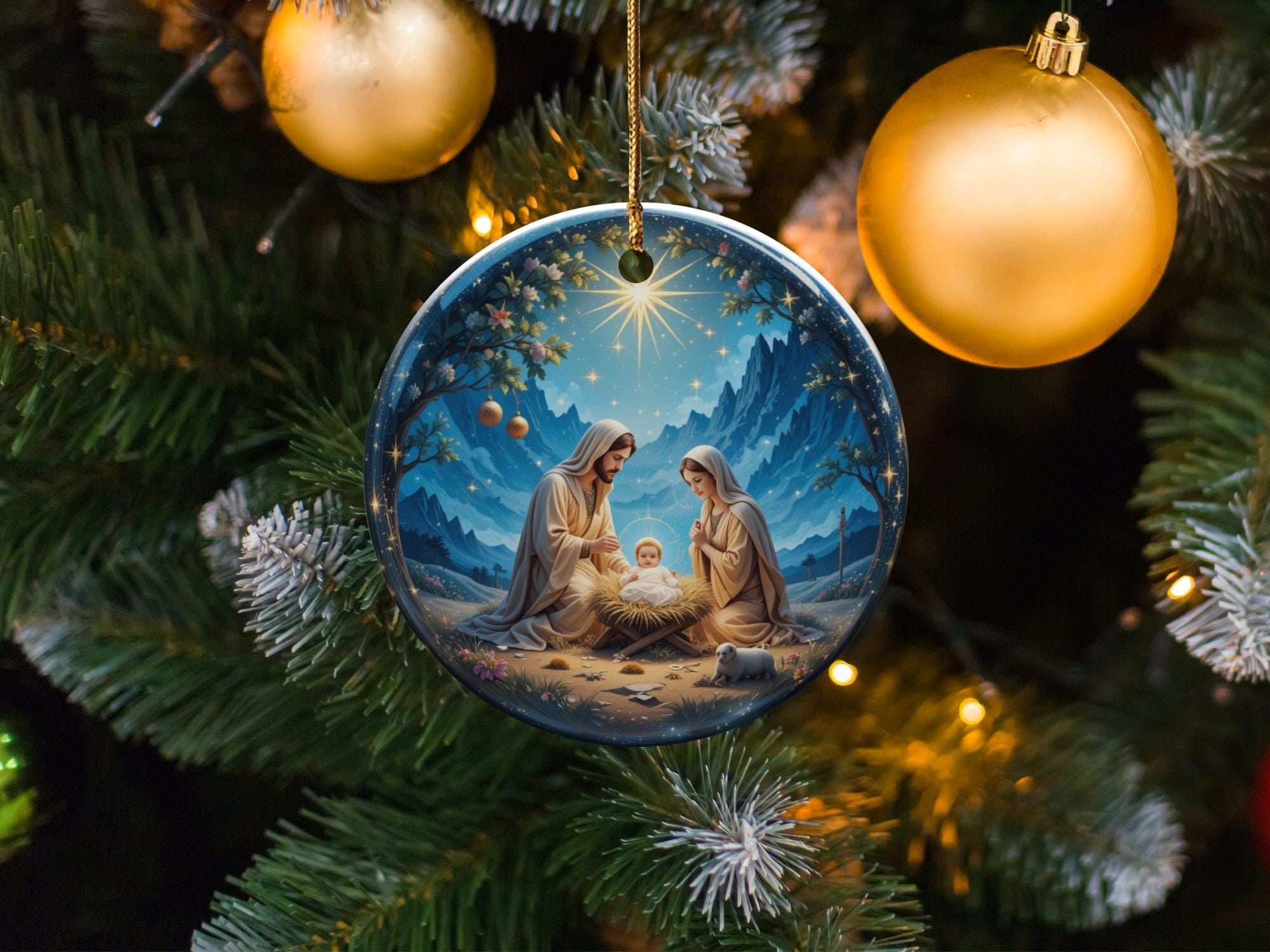 Nativity Scene Christmas Ornament, Baby Jesus, Ideas For Christmas Trees, Christmas Decor, Holiday Ornament, Starry Night, Holy Family DCLAF04